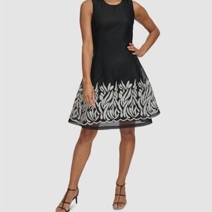 DKNY Embroidered Mesh Fit & Flare Dress, size 16
